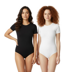XFit Women's Crew Neck Short Sleeve Thong Bodysuit T Shirts Basic Slim Fitted