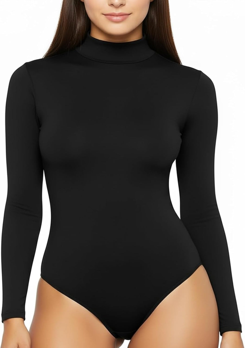 Women’s Mock Neck Long Sleeve Thong Bodysuit | Turtle Neck Top Slim Fit Going Out Tops