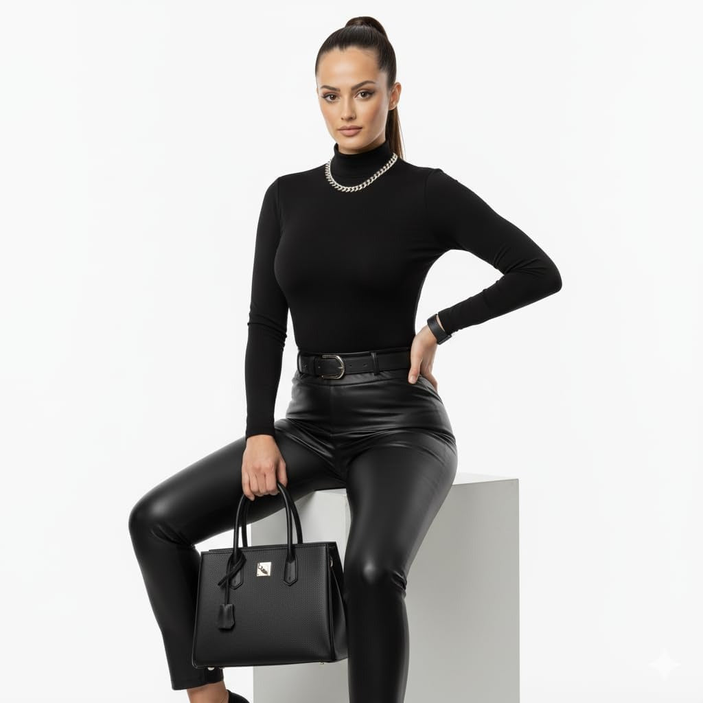 Women’s Mock Neck Long Sleeve Thong Bodysuit | Turtle Neck Top Slim Fit Going Out Tops