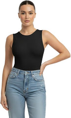 Women's Crew Neck Sleeveless Thong Bodysuit Racerback Tank Style Leotard for Going Out