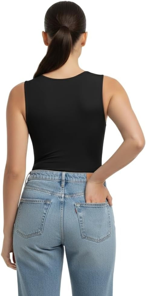 Women's Crew Neck Sleeveless Thong Bodysuit Racerback Tank Style Leotard for Going Out