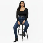 Women's Scoop Neck Thong Bodysuit, Long Sleeve, Fitted Style, Stretchy Material for Going Out