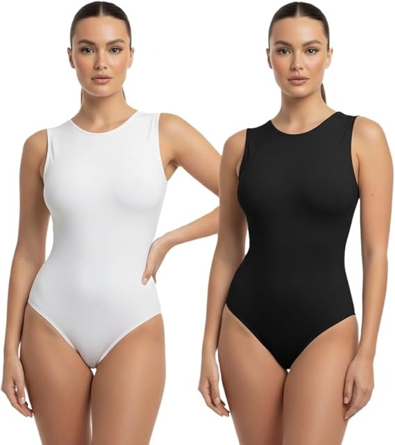 Women's Crew Neck Sleeveless Thong Bodysuit Racerback Tank Style Leotard for Going Out