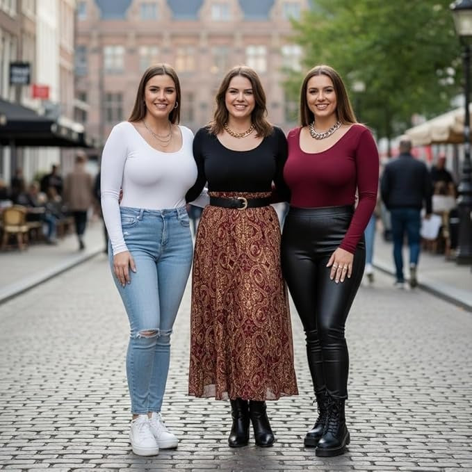 Women's Scoop Neck Thong Bodysuit, Long Sleeve, Fitted Style, Stretchy Material for Going Out