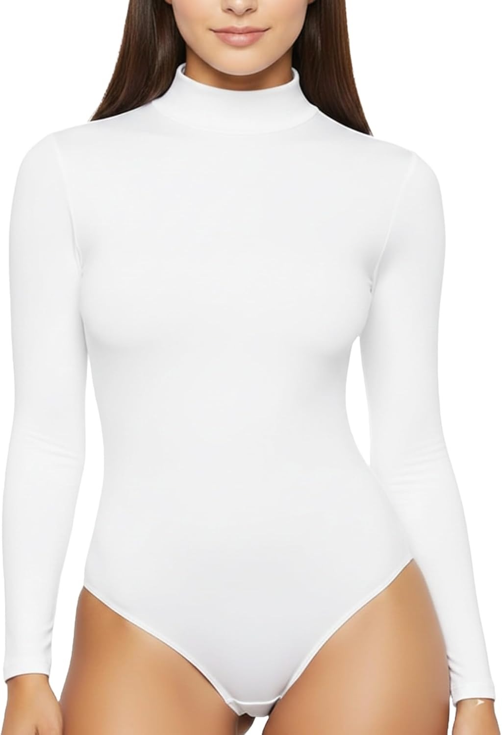 Women’s Mock Neck Long Sleeve Thong Bodysuit | Turtle Neck Top Slim Fit Going Out Tops