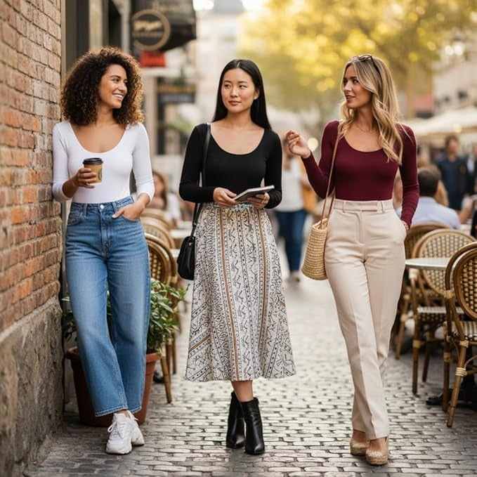 Women's Scoop Neck Thong Bodysuit, Long Sleeve, Fitted Style, Stretchy Material for Going Out